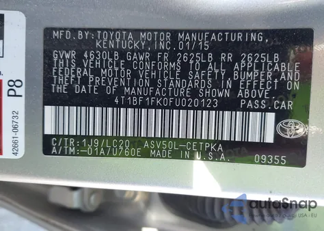 2015 Toyota Camry Xse из США, поврежденный, VIN 4T1BF1FK0FU020123